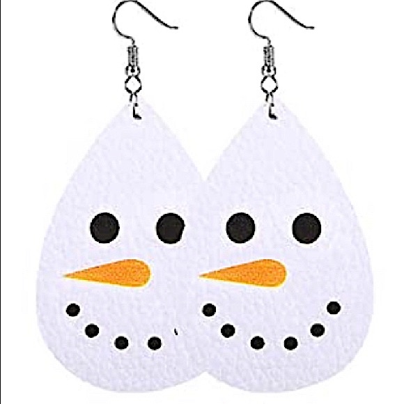 Lenora Creations Jewelry - 3/$15 Handmade Faux Leather Teardrop Earrings Snowman Face